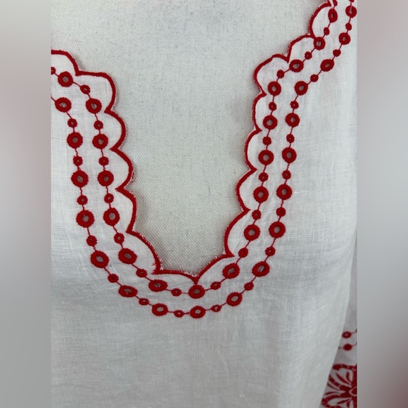 J.Crew Bungalow Embroidered Linen Blouse in Red and White with embroidery Size M - Picture 8 of 11